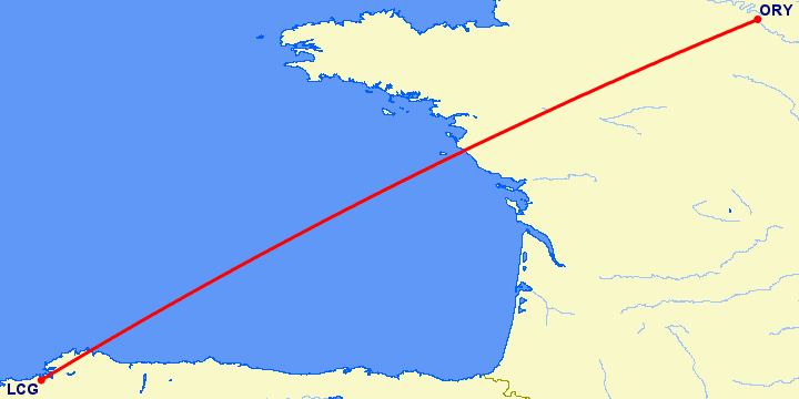 перелет Ла Коруна — Париж на карте