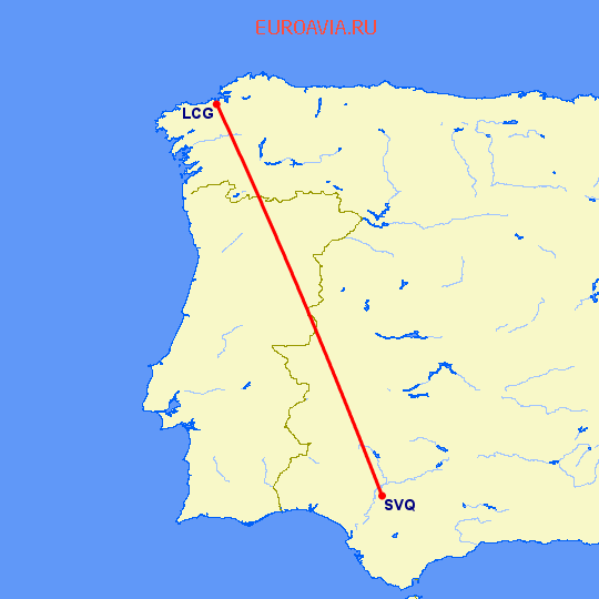 перелет Ла Коруна — Севилья на карте
