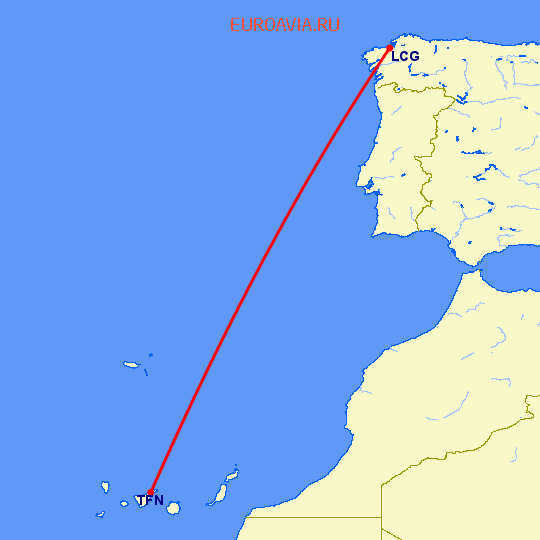 перелет Ла Коруна — Тенерифе на карте