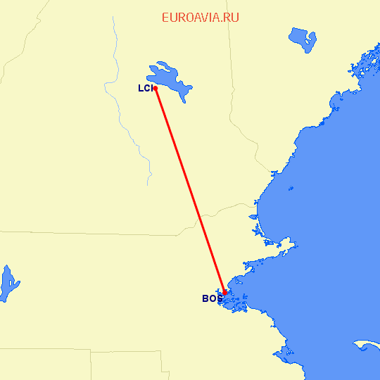 перелет Laconia — Бостон на карте