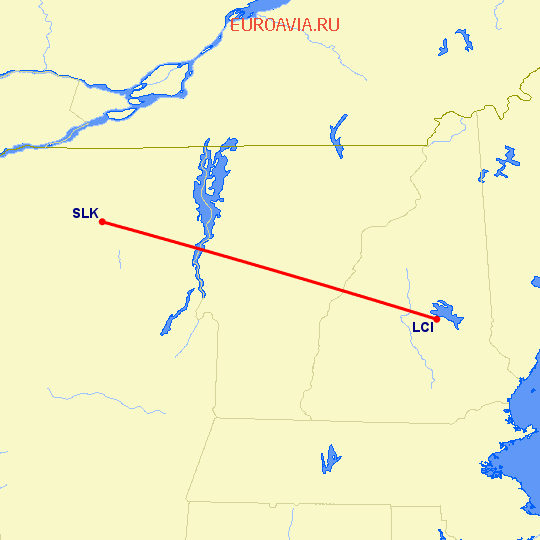 перелет Laconia — Saranac Lake на карте