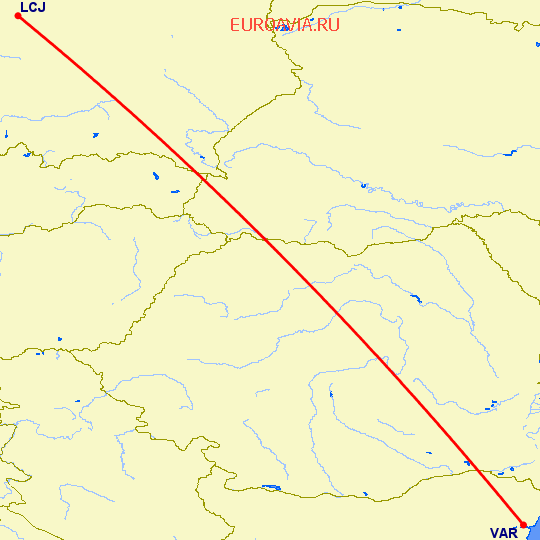 перелет Лодзь — Варна на карте
