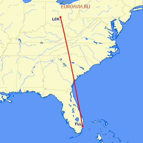 перелет Columbus — Форт Лодердейл  на карте