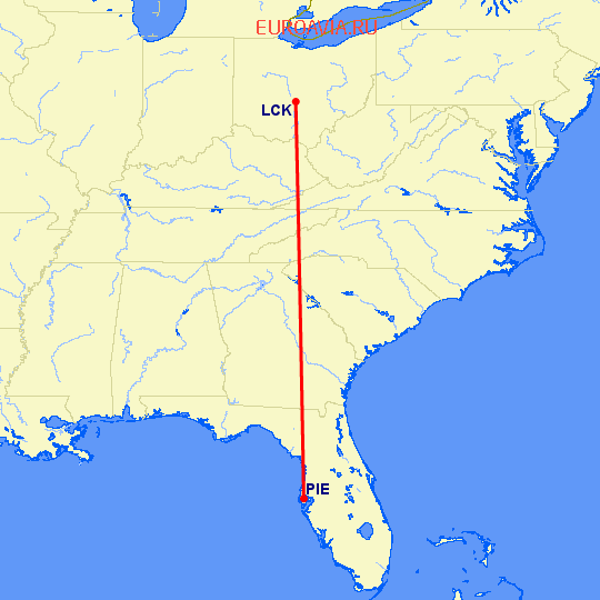перелет Columbus — Клируотер на карте
