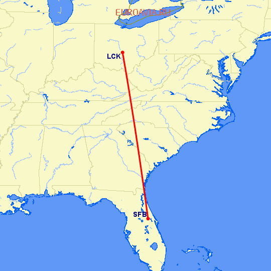 перелет Columbus — Sanford на карте