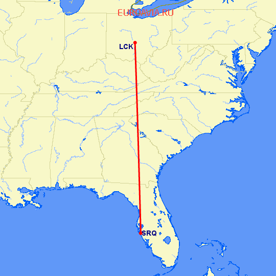 перелет Columbus — Сарасота на карте
