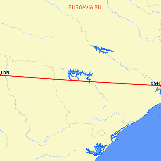 перелет Лондрина — Сан Паулу на карте