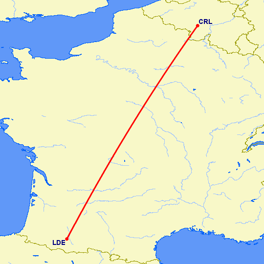 перелет Лурд Тарб — Шарлеруа на карте