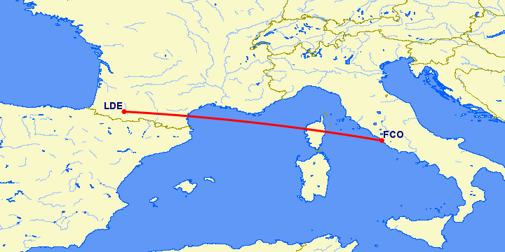 перелет Лурд Тарб — Рим на карте