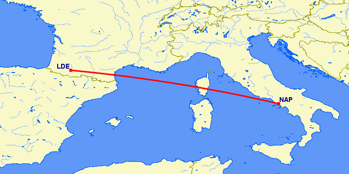 перелет Лурд Тарб — Неаполь на карте