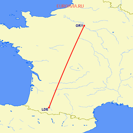 перелет Лурд Тарб — Париж на карте