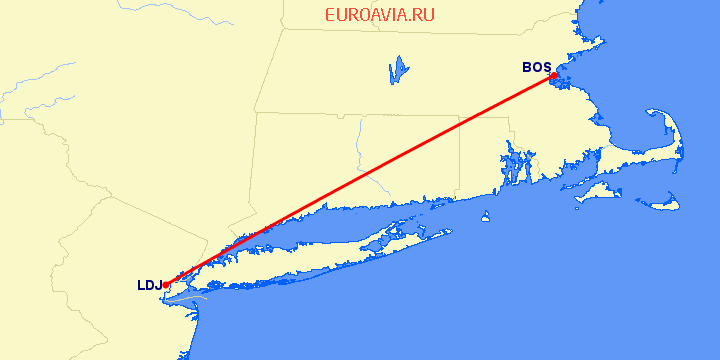 перелет Linden — Бостон на карте