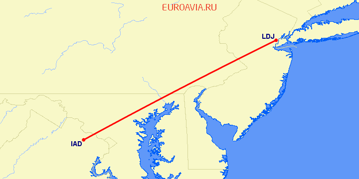 перелет Linden — Вашингтон на карте