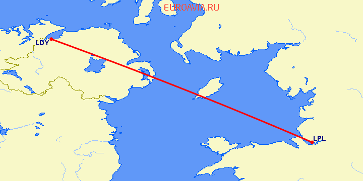 перелет Лондондерри — Ливерпуль на карте
