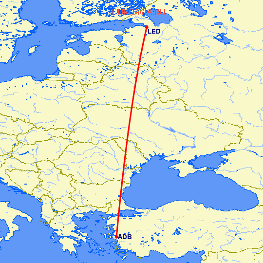 перелет Санкт Петербург — Измир на карте