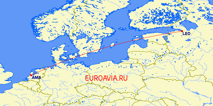 перелет Санкт Петербург — Амстердам на карте