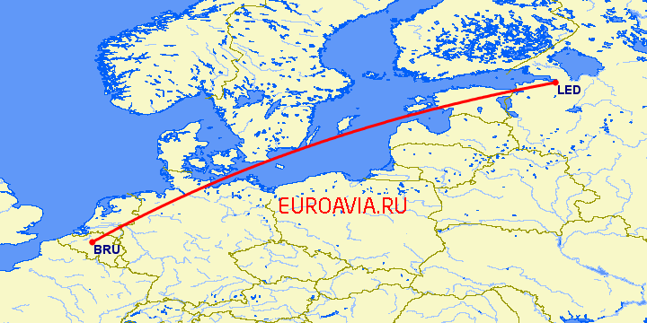перелет Санкт Петербург — Брюссель на карте