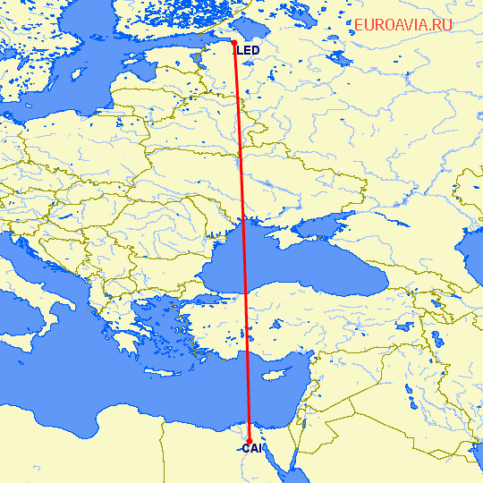 перелет Санкт Петербург — Каир на карте