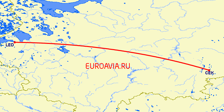 перелет Санкт Петербург — Челябинск на карте