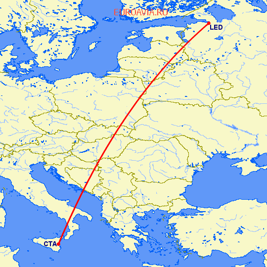 перелет Санкт Петербург — Катания на карте