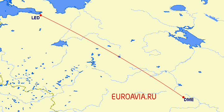 перелет Санкт Петербург — Москва на карте