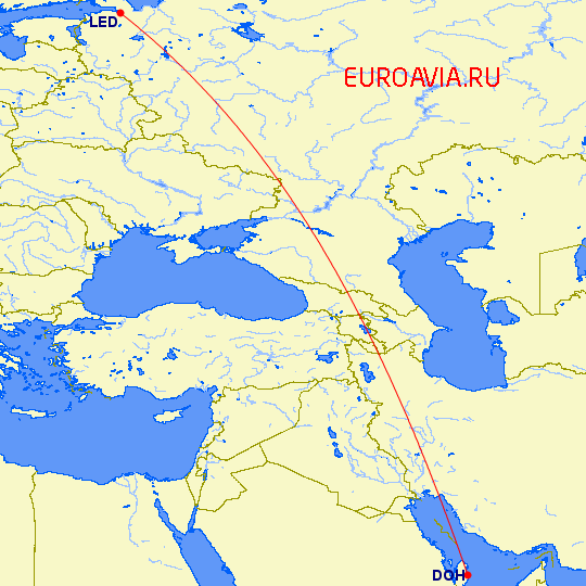 перелет Санкт Петербург — Доха на карте