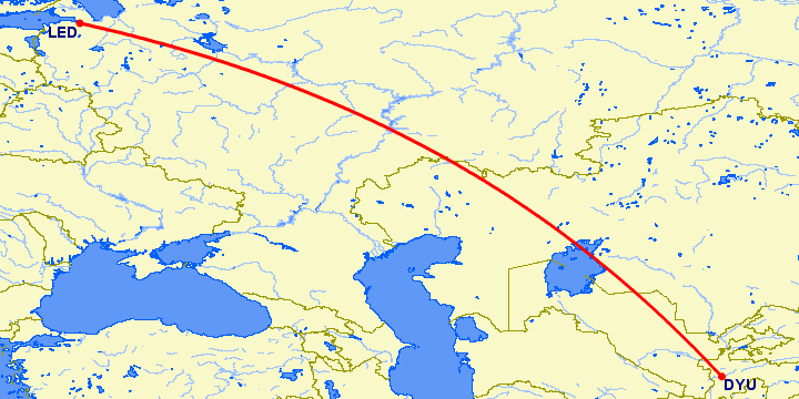 перелет Санкт Петербург — Душанбе на карте