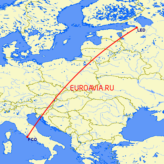 перелет Санкт Петербург — Рим на карте