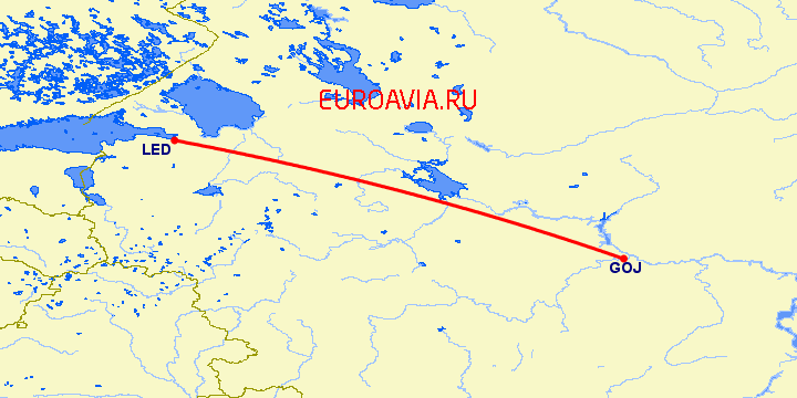 перелет Санкт Петербург — Нижний Новгород на карте