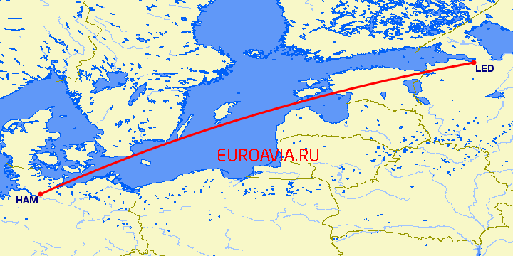 перелет Санкт Петербург — Гамбург на карте