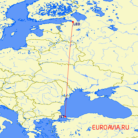 перелет Санкт Петербург — Стамбул на карте
