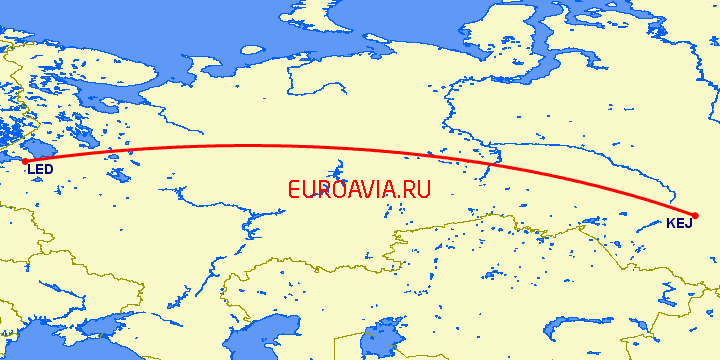 перелет Санкт Петербург — Кемерово на карте