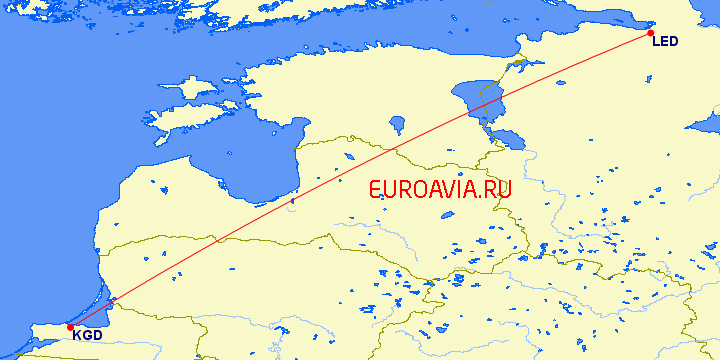 перелет Санкт Петербург — Калининград на карте