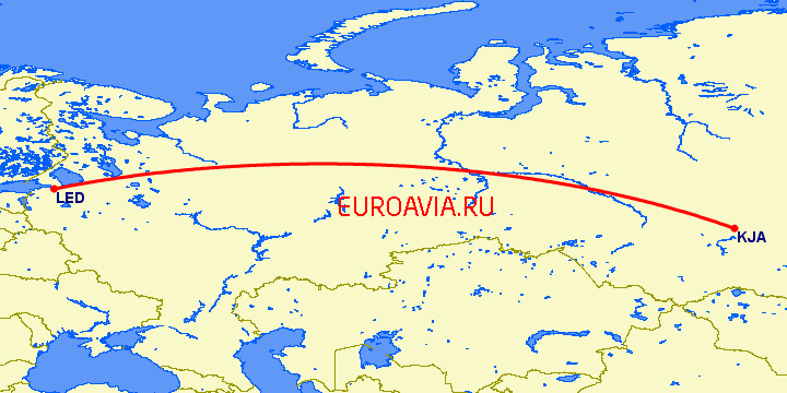 перелет Санкт Петербург — Красноярск на карте