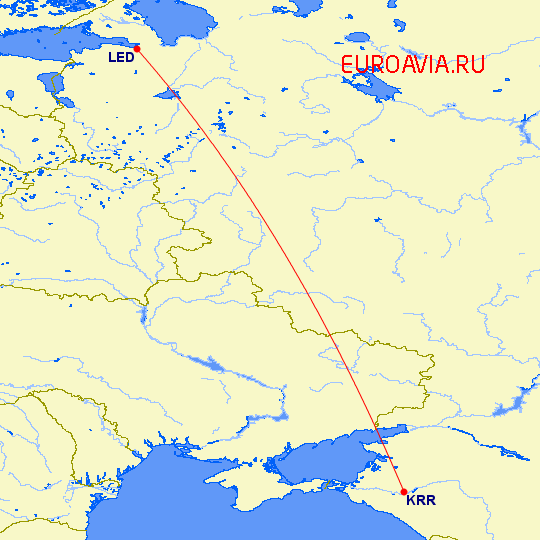 перелет Санкт Петербург — Краснодар на карте