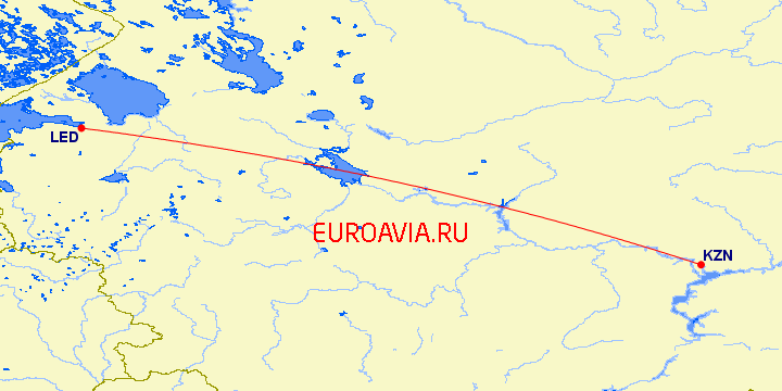 перелет Санкт Петербург — Казань на карте