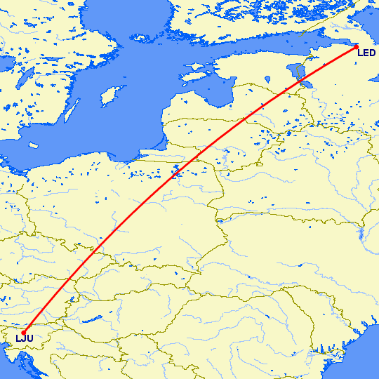 перелет Санкт Петербург — Любляна на карте