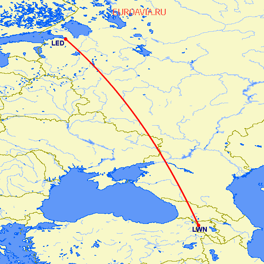 перелет Санкт Петербург — Гюмри на карте