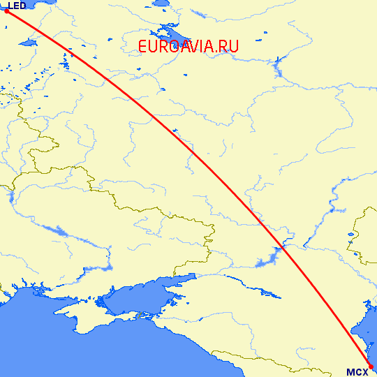 перелет Санкт Петербург — Махачкала на карте
