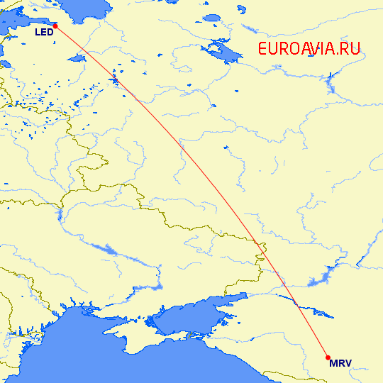 перелет Санкт Петербург — Минеральные Воды на карте