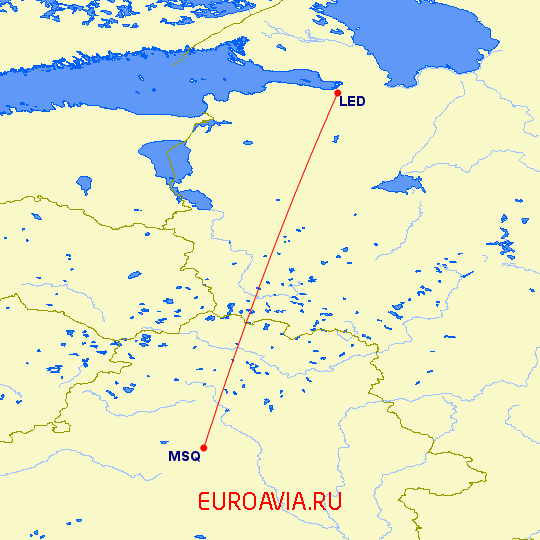 перелет Санкт Петербург — Минск на карте