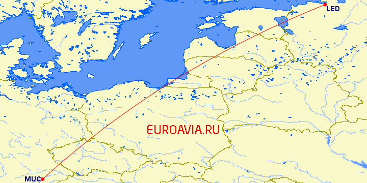 перелет Санкт Петербург — Мюнхен на карте