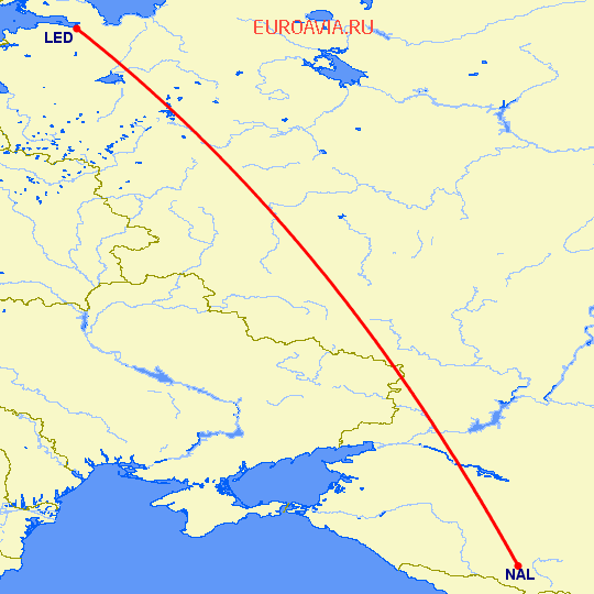 перелет Санкт Петербург — Нальчик на карте