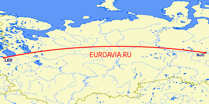 перелет Санкт Петербург — Нижневартовск на карте