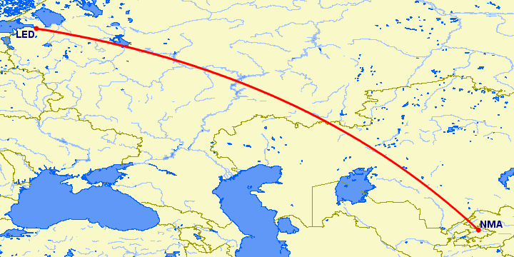 перелет Санкт Петербург — Наманган на карте