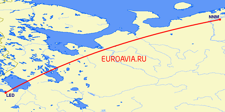 перелет Санкт Петербург — Нарьян Мар на карте