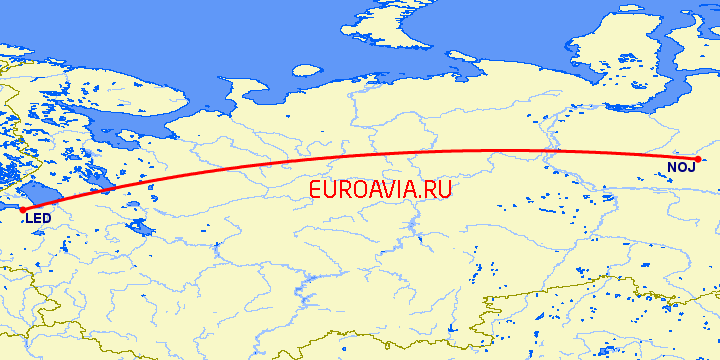 перелет Санкт Петербург — Ноябрьск на карте