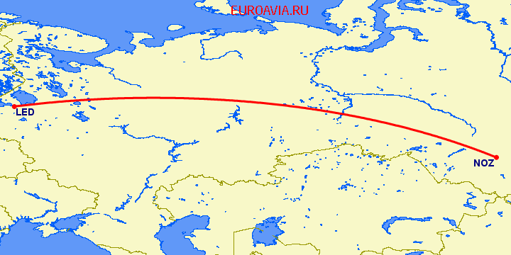 перелет Санкт Петербург — Новокузнецк на карте