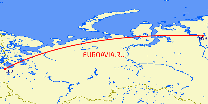 перелет Санкт Петербург — Норильск на карте