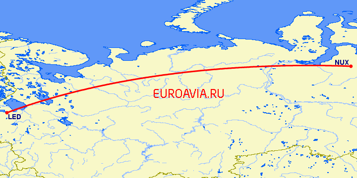 перелет Санкт Петербург — Новый Уренгой на карте